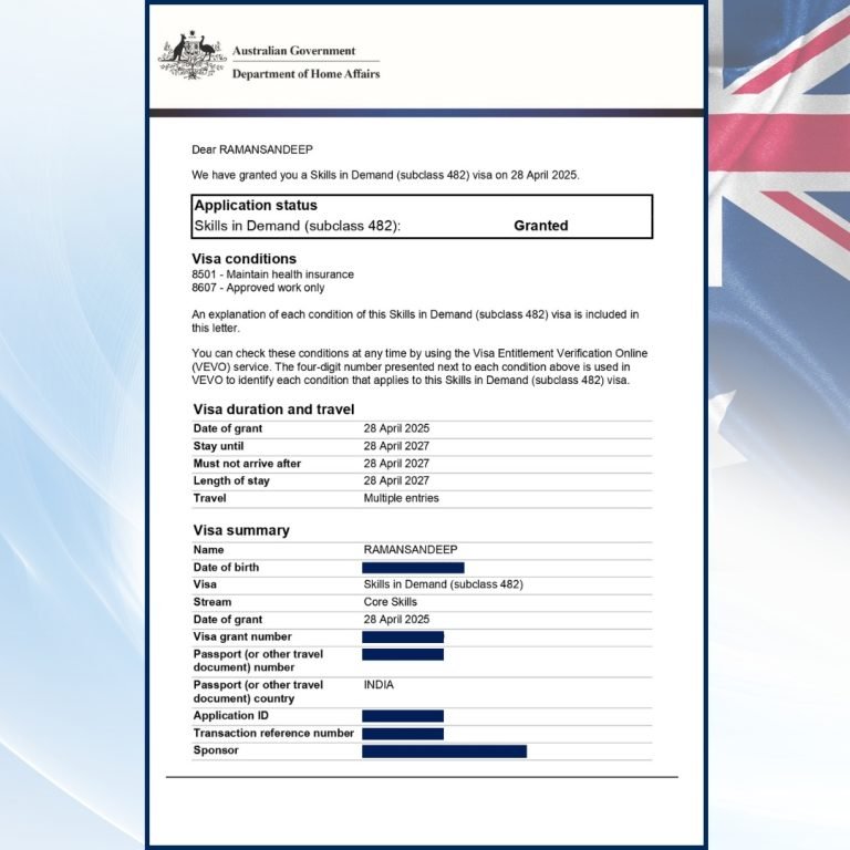 visa grant notice Australia